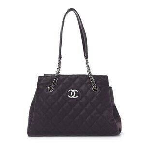 Chanel Caviar Leather Lady Pearly Tote Plum Shopping Shopper Shoulder Bag